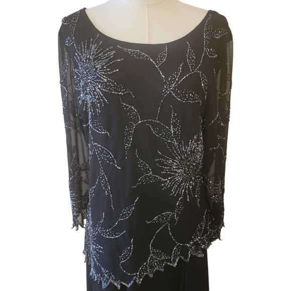 JKara Black Beaded Long Evening Gown Size 14 - Picture 4 of 8